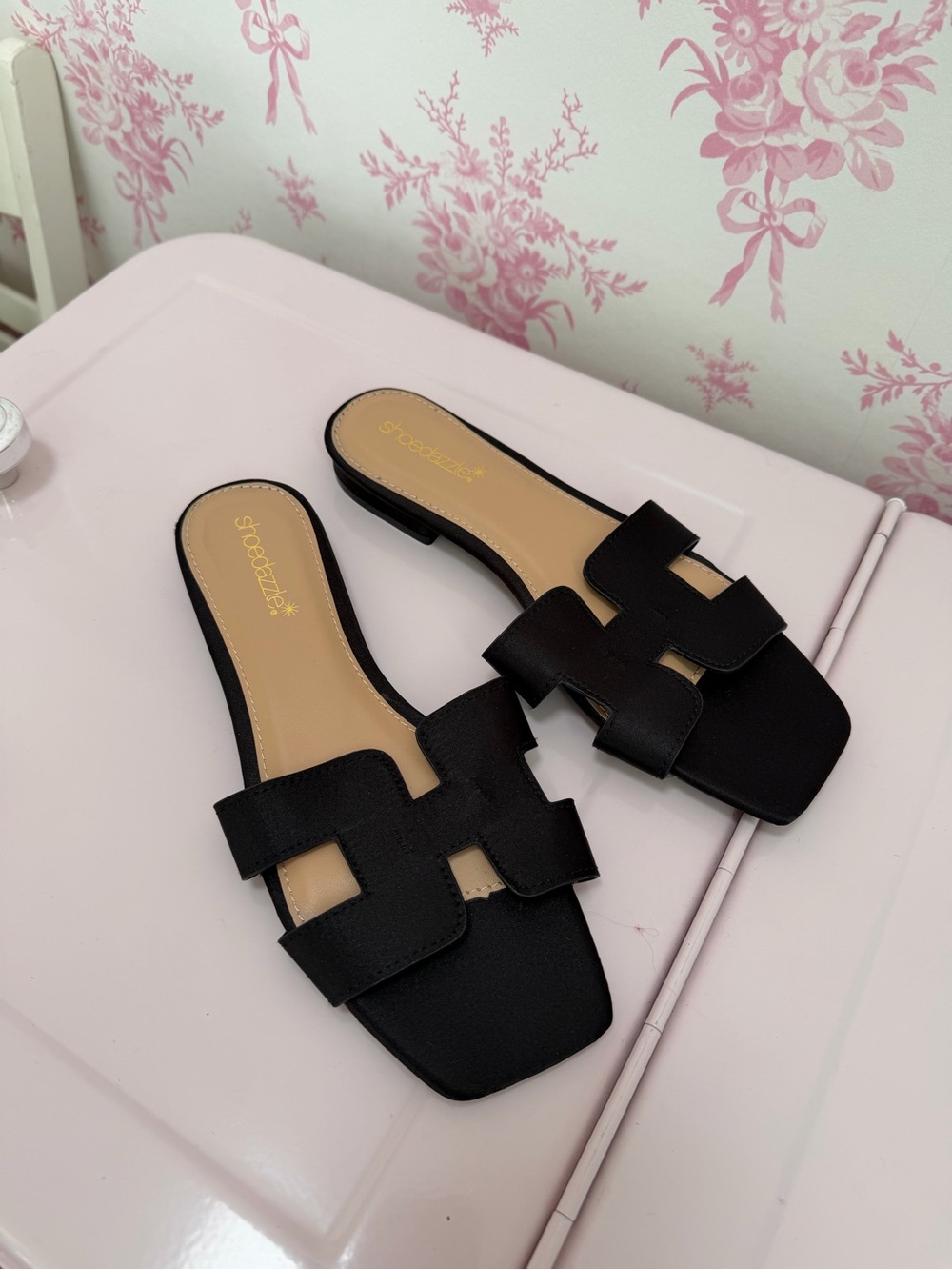 Shoe Dazzle Women's Black Slide Sandals - Open Toe Slip-On